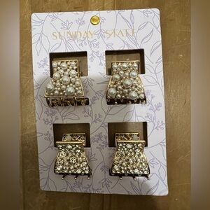 Gold and White Pearl and rhinestone hair clips. Boho style
